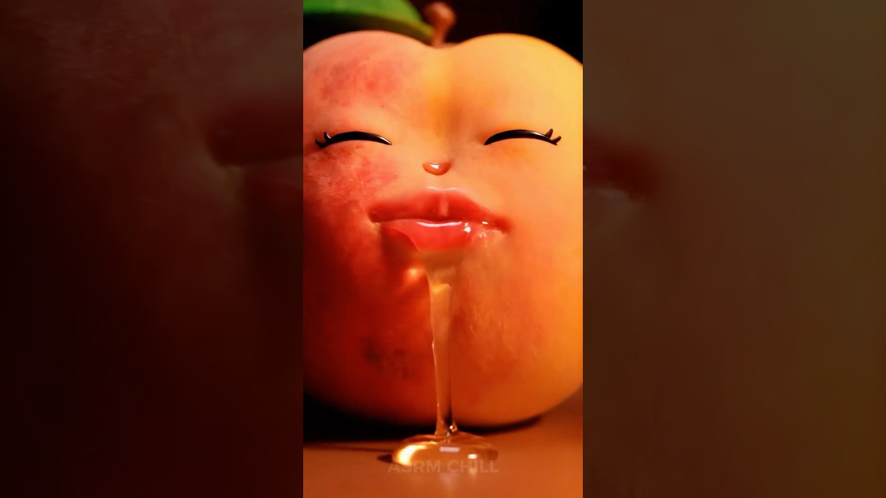 Cute Peach Eats Peach 🍑 | 8K Macro ASMR Fruit Bite 