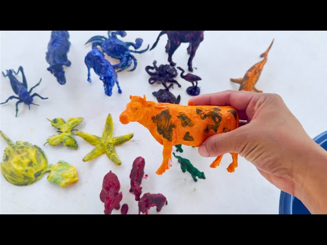 Washing Painted Animal Friends | Elephant, Starfish, Tiger | Learn Animal Names and Colors class=