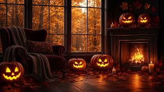Cozy Halloween Living Room – Fireplace, Jack-o’-Lanterns & Autumn Window | Animated Background Loop screenshot 2