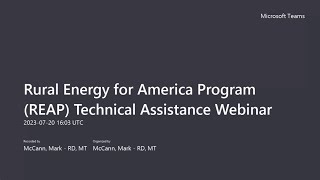 Montana, USDA Rural Energy for America Program (REAP) Technical Assistance Webinar, August 20, 2023.