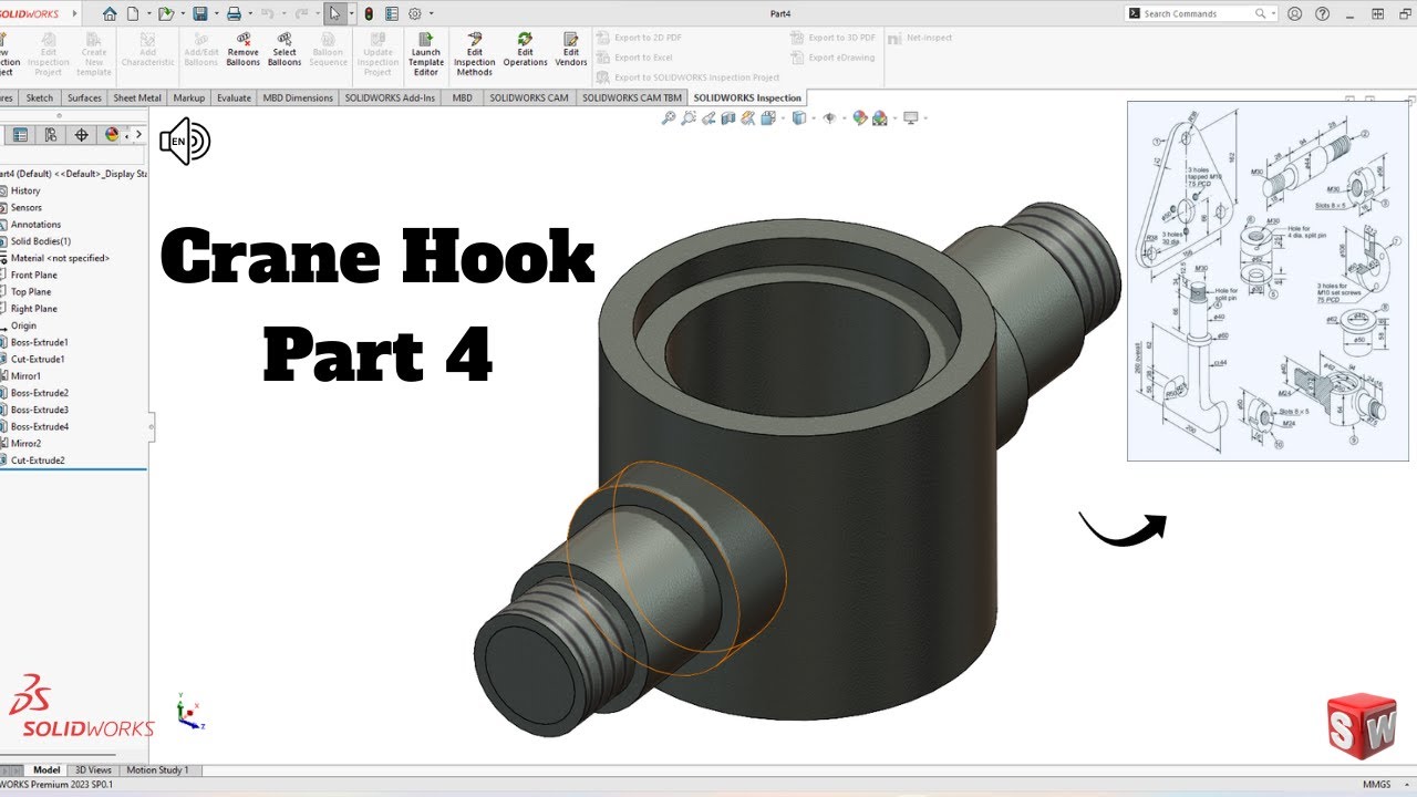 Crane hook Part 4 SolidWorks Tutorial! SolidWorks - YouTube