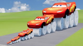 Big & Small McQueen Saw Wheels Lightning VS Train | BeamNG.drive