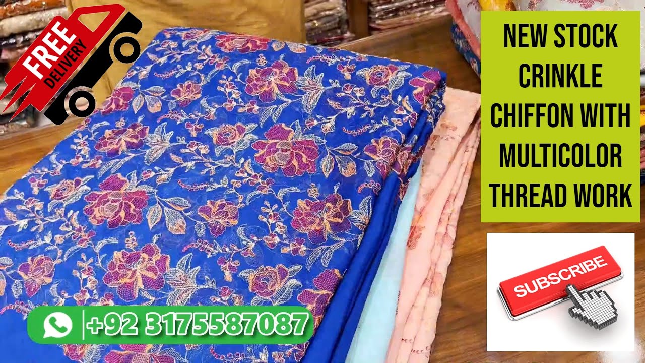 New Stock Crinkle Chiffon with Multicolor Thread Work - Resham Ghar ...