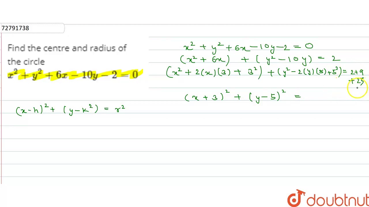 Find The Centre And Radius Of The Circle X 2 Y 2 6x 10y 2 0 Youtube