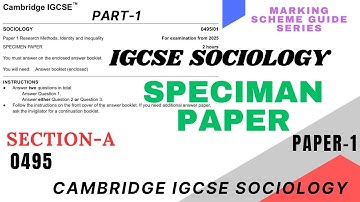 1. Specimen Paper-1| Research Methods - Marking Scheme | Cambridge IGCSE Sociology (0495)| Part-1