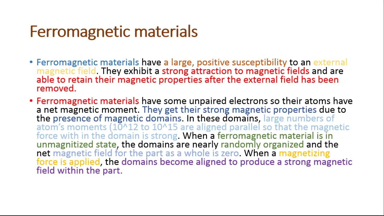 Difference between Diamagnetic, Paramagnetic and Ferromagnetic Materials -  YouTube