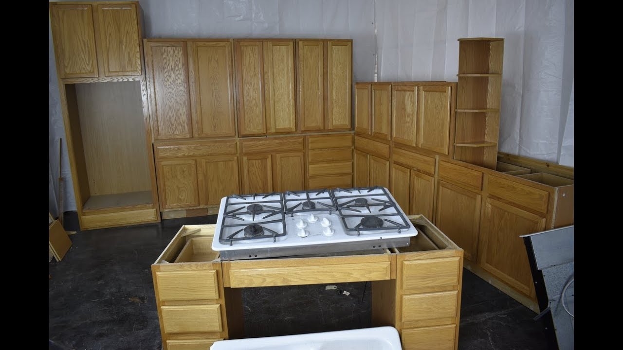 New Set Alert Oak Kitchen Cabinet Set W Double Oven Cabinet And