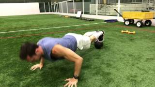 Hover Spider pushups + Feet on Med Ball
