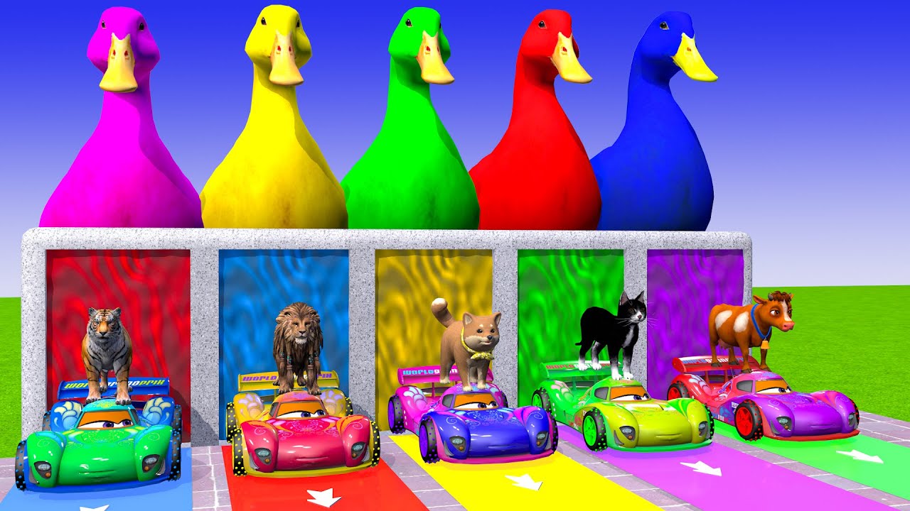 Long Slide Game With Cow Elephant Gorilla Hippopotamus Tiger - 3d Animal Game - Funny 3d Animals
