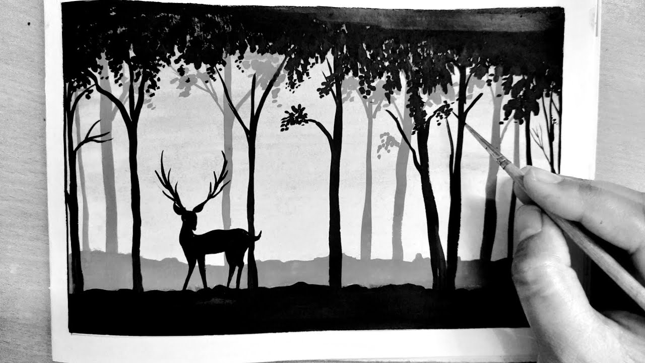 BLACK AND WHITE Acrylic Painting Tutorial / Easy Black and White Painting 