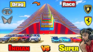 NEW Powerful 💪Cars Vs Super cars🚀 Mega Stairs Ramp😱Drag Race Challenge! GTA 5