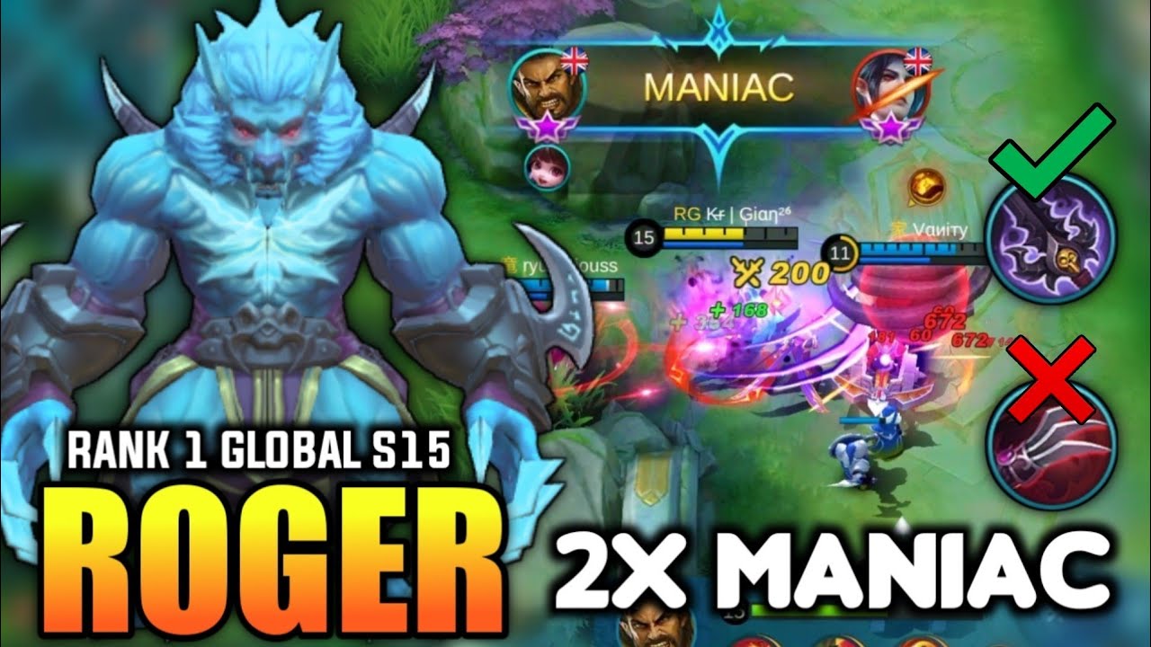 Roger 2x MANIAC! Roger Best Build & Emblem Top 1 Global Roger Build