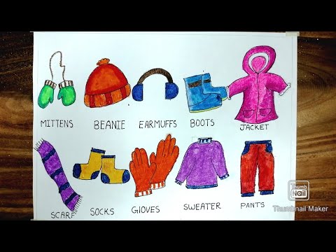 Winter Clothes drawing &amp; coloring,Winter dress draw for kid,Drawing of