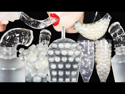 ASMR CLEAR FOODS 투명 디저트먹방, HONEY JELLY, EDIBLE PEBBLES, POP IT, DRINKING SOUNDS 새소리 병 EATING SOUNDS