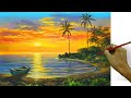 Acrylic Landscape Painting in Time-lapse / Tropical Sunset Beach with Boat / JMLisondra