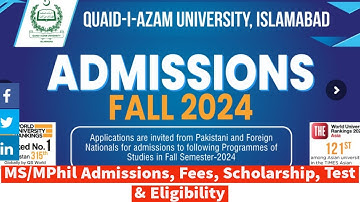 Quaid e Azam University QAU MS/MPhil Admissions 2024 - QAU Fees, Merit, Test & Scholarship