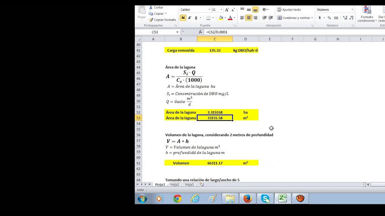 CALCULO PARA EL DISEÑO DE UNA LAGUNA DE ESTABILIZACION FACULTATIVA