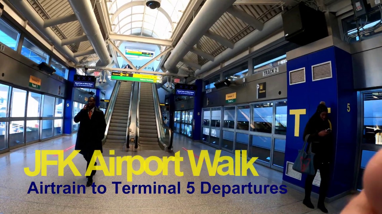 JFK Airport Terminal 5 Airtrain to Departures walk YouTube