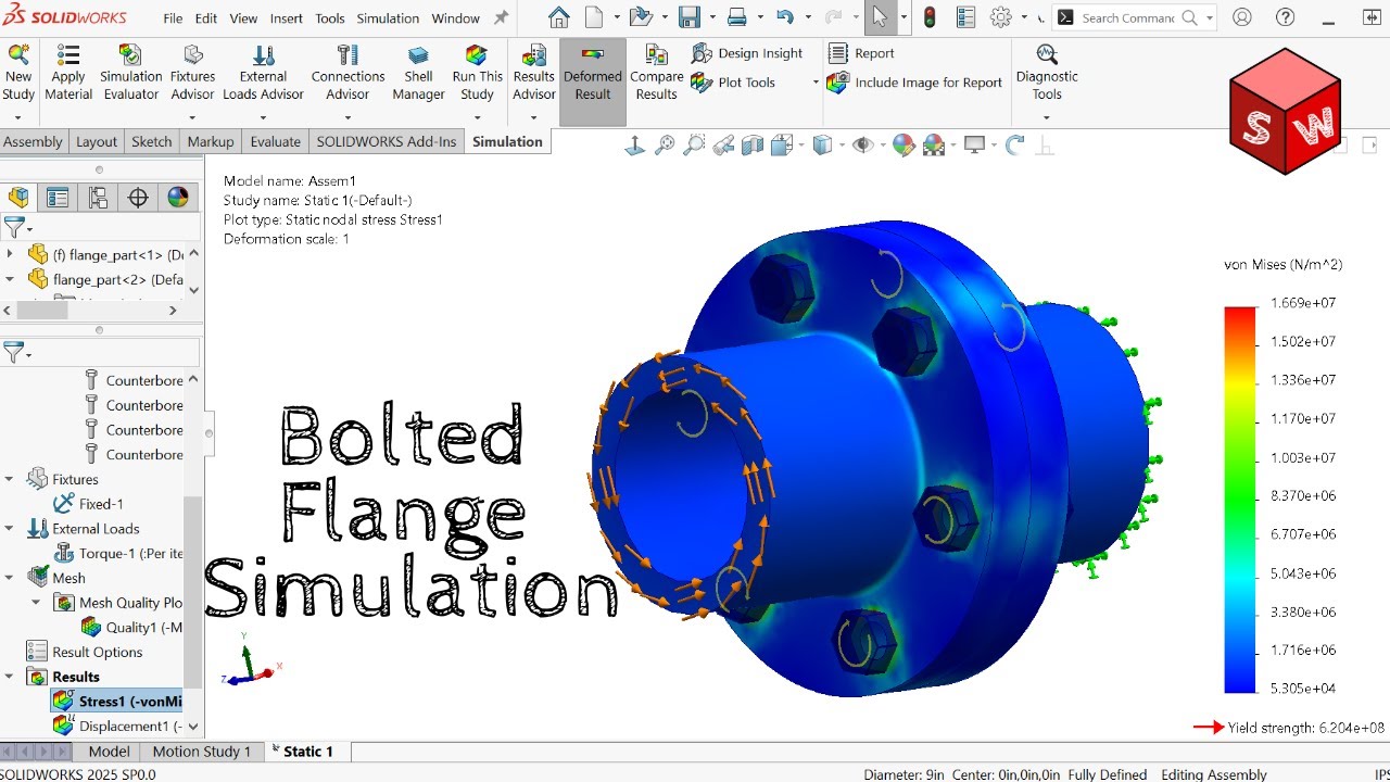 Solidworks Stress Analysis Using Bolt Connections in Flange Assembly ...