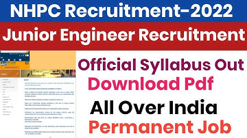 NHPC Official Syllabus Out||NHPC Junior Engineer Recruitment-2022||NHPC Official Notice Out