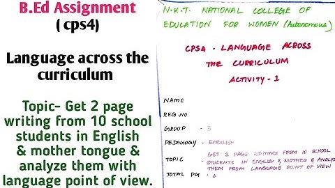 B.Ed |Assignment |cps4 |Language across the curriculum |