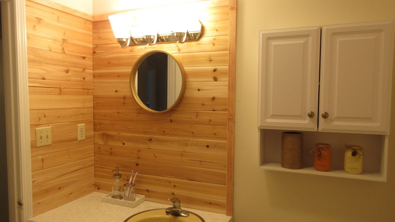How to Install a Cedar Plank Bathroom Wall - Domestically Speaking