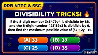 Divisibility rules of 2,3,4,5,6,8,9,11 || Important Questions || RRB SSC || KrPRIT.