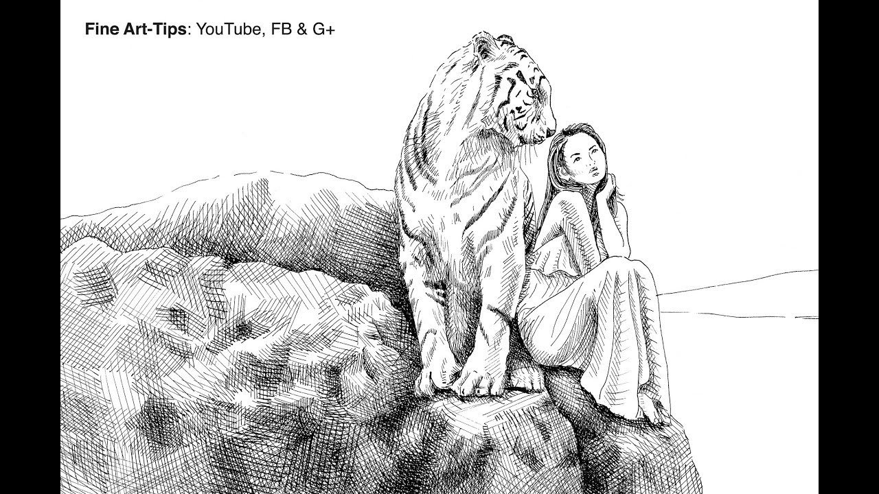 How to Draw a Tiger & Girl With a Glass Dip Pen & Indian Ink