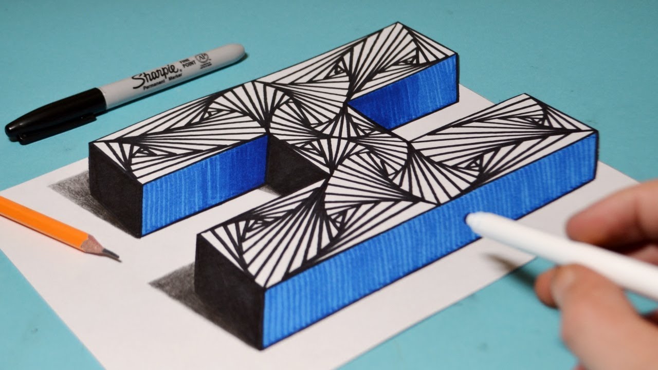 Easy Trick Art Drawing How To Draw 3d Letter H Anamorphic Illusion Youtube Easy Trick Art Drawing How To Draw 3d Letter H Anamorphic Illusion Youtube