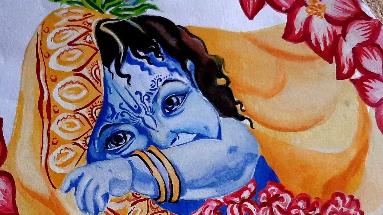 How To Draw LORD KRISHNA Colour Painting | Baby KRISHNA Drawing ...