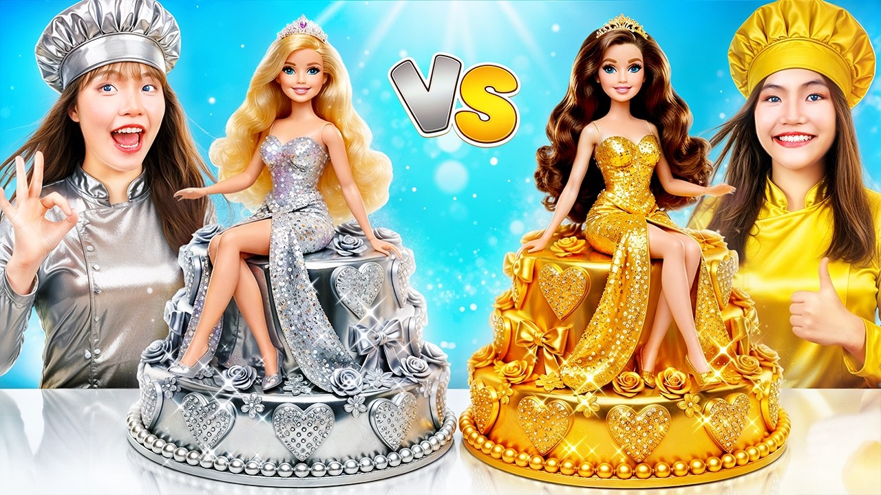 Gold Girl Vs Silver Girl Doll Cake Decoration Challenge! I Made A