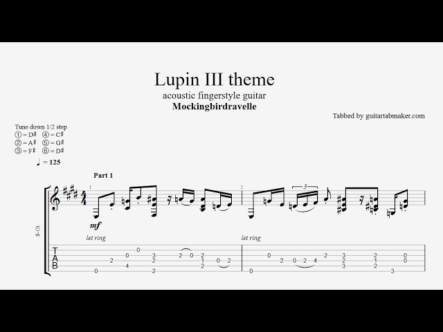 Lupin The Third Theme Tab Fingerstyle Guitar Tab Pdf Guitar Pro Youtube