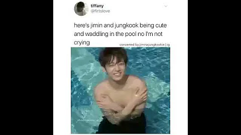 Jimin and Jungkook swimming in a pool