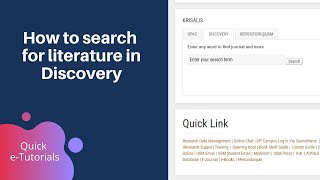 #usm #usmlibrarytv How to search for literature in Discovery