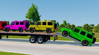 Flatbed Trailer Cars Transporatation with Truck - Pothole vs Car - BeamNG.Drive #4