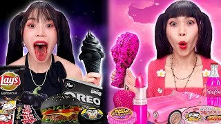 Eating Only ONE Color Food CHALLENGE 🌸🖤️ Black Food Vs Pink Food