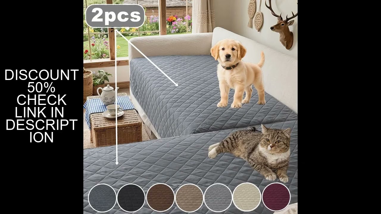 Waterproof Sectional Couch Covers 2 Pcs Quilted Sofa Slipcover L-Shape Corner Sofa Covers for Living