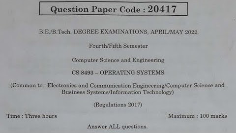 Operating system Reg 2017 Aprilmay 2023 Question paper in Anna University