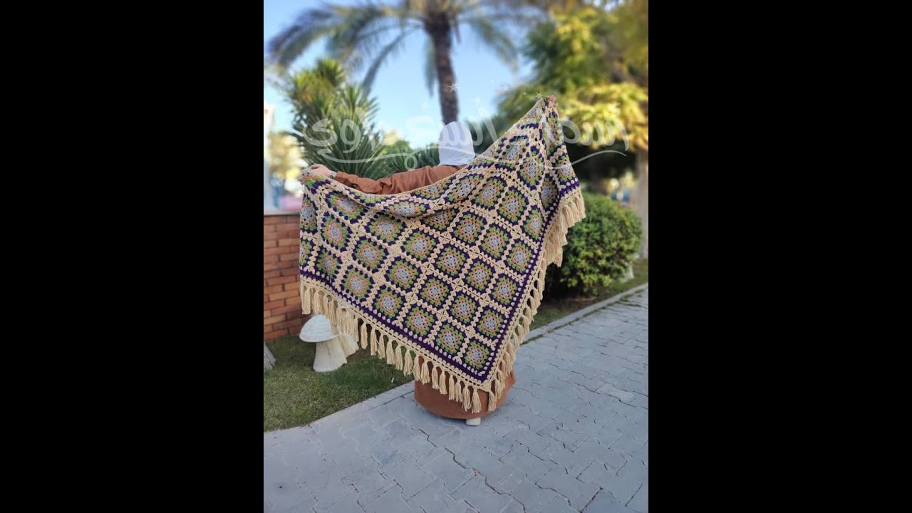 شال كروشيه مثلث بوحدات جراني الجزء الأول