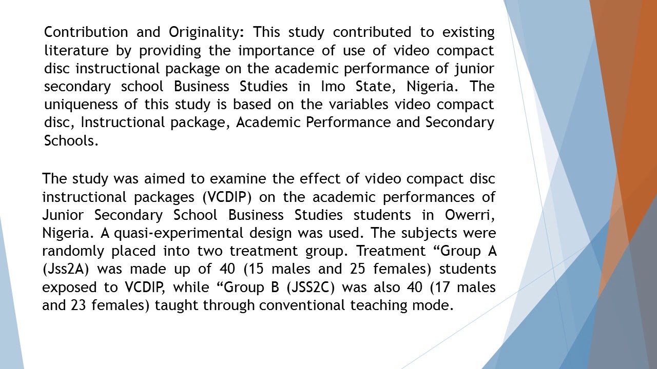 Effect of the Use of Video Compact Disc Instructional Package VCDIP on ...