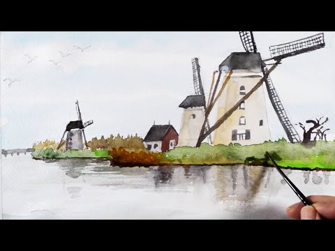 E. Miyazaki 水彩画 水車と風景 E. Miyazaki 水彩画 水車と風景 E. Miyazaki 水彩画 水車と風景