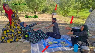 The husband's love for his first wife caused the second wife to attack the first wife