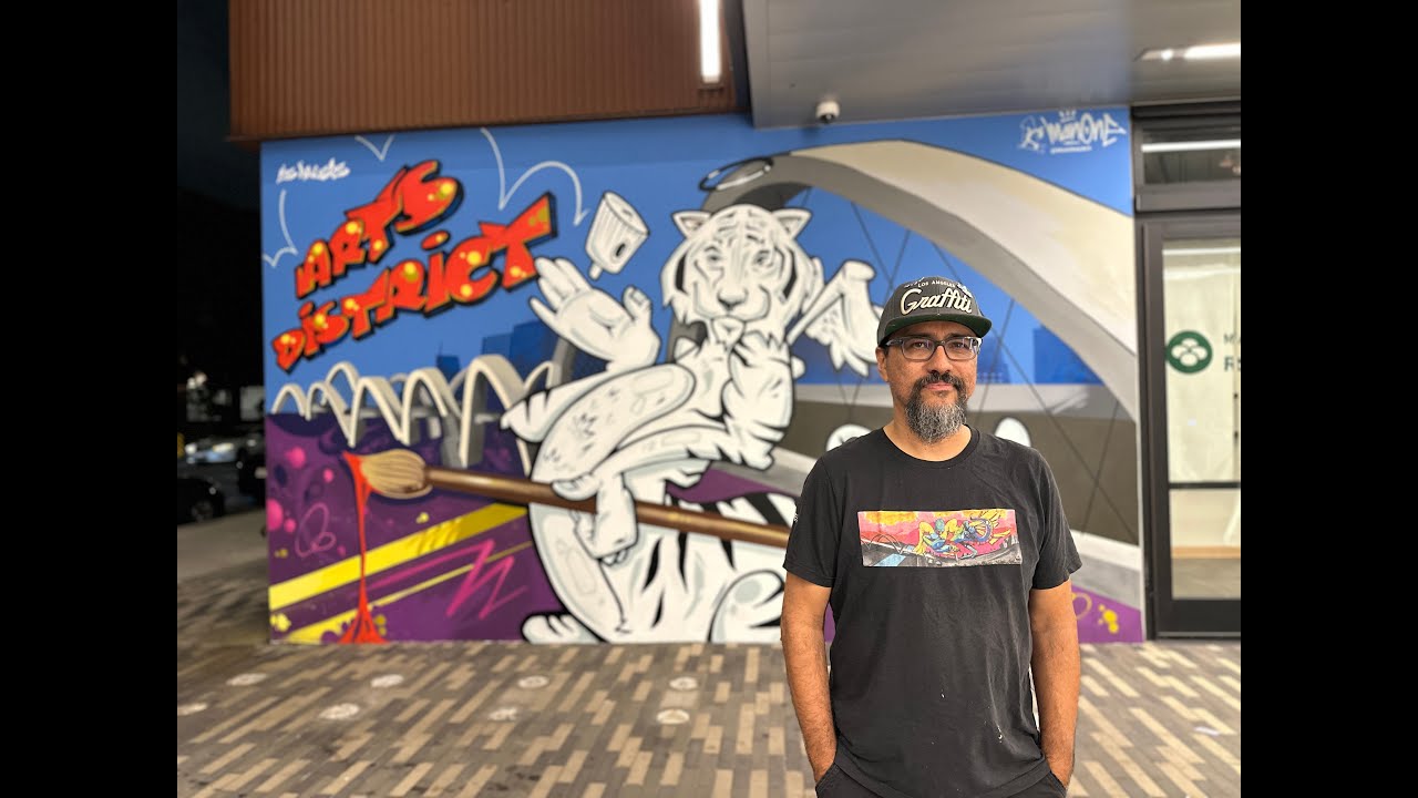 Celestial Guardian of the Arts District: graffiti art mural in Downtown Los Angeles