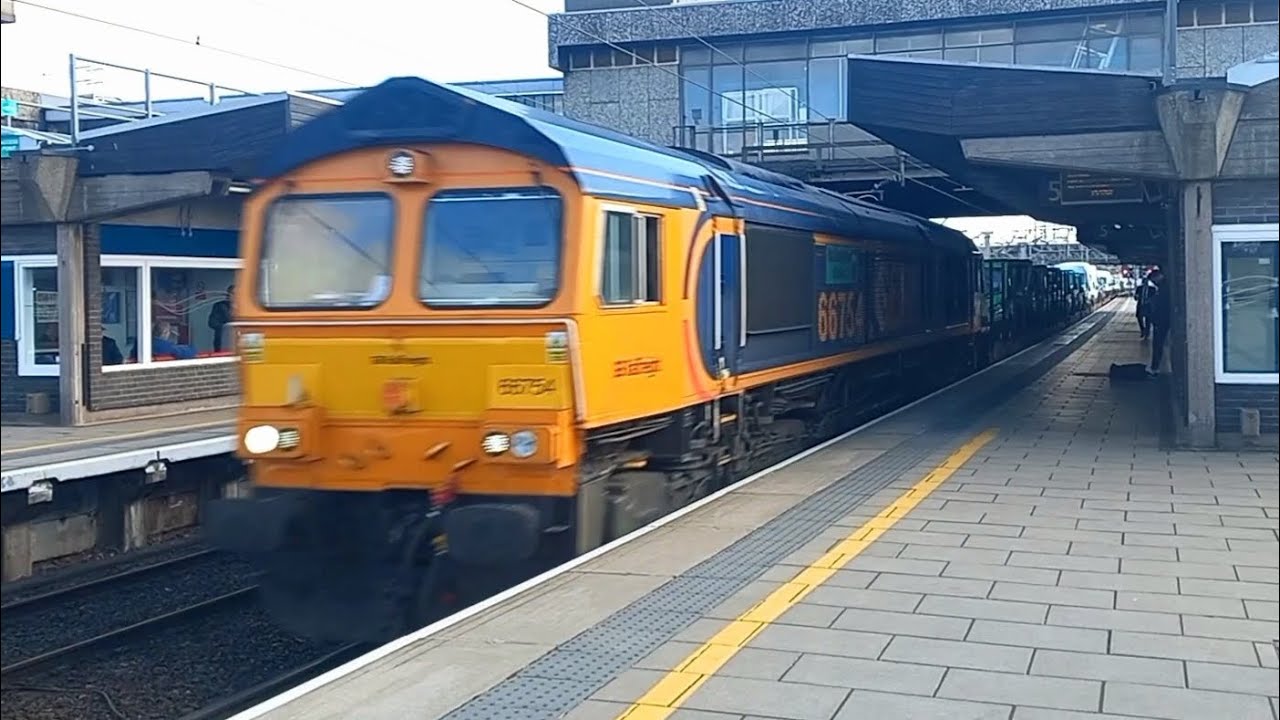 66754 On Very Long Car/Van Train At Stafford - YouTube