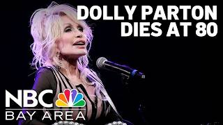 Dolly Parton, country music icon, dies at 80
Legendary singer-songwriter and country music icon Dolly Parton has died at the age of 80.
#dollyparton
Stay connected with NBC Bay Area online:
https://www.nbcbayarea.com/
http://x.com/nbcbayarea
http://www.facebook.com/nbcbayarea
http://www.instagram.com/nbcbayarea
https://www.tiktok.com/@nbcbayarea
Bluesky: https://bsky.app/profile/nbcbayarea.com
WhatsApp: https://www.whatsapp.com/channel/0029VagjeSxJENy38n3cvM0u
Download our mobile app:
On iOS: http://nbcbay.com/R1BhqYM
On Android: http://nbcbay.com/rUcA97h
Watch our 24/7 streaming channel:
https://www.nbcbayarea.com/watch/
Sign up for our newsletters:
https://www.nbcbayarea.com/newsletters/ Dolly Parton, country music icon, dies at 80