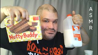 Asmr eating my favorite Little Debbie Snack Nutty Buddy Wafer bars with milk (Crunchy Sounds)