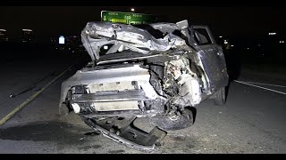 Kia Soul vs Light Pole - High Speed Crash on I-405 in Orange County, CA