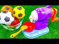 Satisfying Video l How to Make Colorful Play Doh Noddles with Glossy Slime & Soccer Balls ASMR