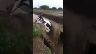 Taxi  that is caught in a flood