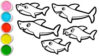 Baby Shark Whole Family Drawing, Painting and Coloring for Kids, Toddlers | Let's Draw #259